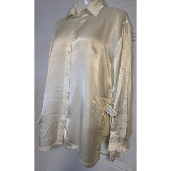 Enza Costa Blouse Button Down SZ 0 Relaxed Shimmery Glam - Picture 7 of 7
